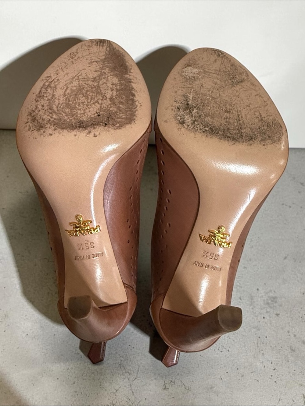 Authentic Prada Tan Perforated Peep-Toe High Heel Booties! Size 5.5 / 35.5 (EU) - Picture 11 of 14
